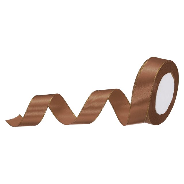 Unique Bargains 1 Inch 25 Yard Wide Satin Ribbon with Gold Edges Grosgrain Fabric Ribbon for Gift Wrapping, Brown