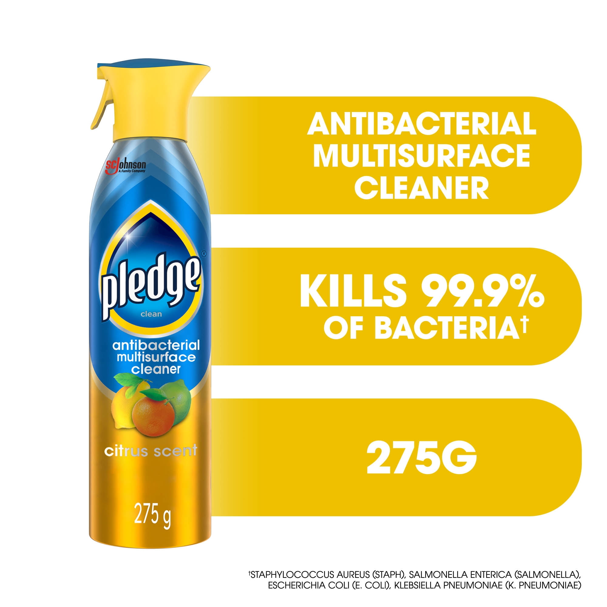 Pledge® Disinfectant Spray and All Purpose Cleaner, Multi-Surface and Antibacterial, Citrus Scent, 275g
