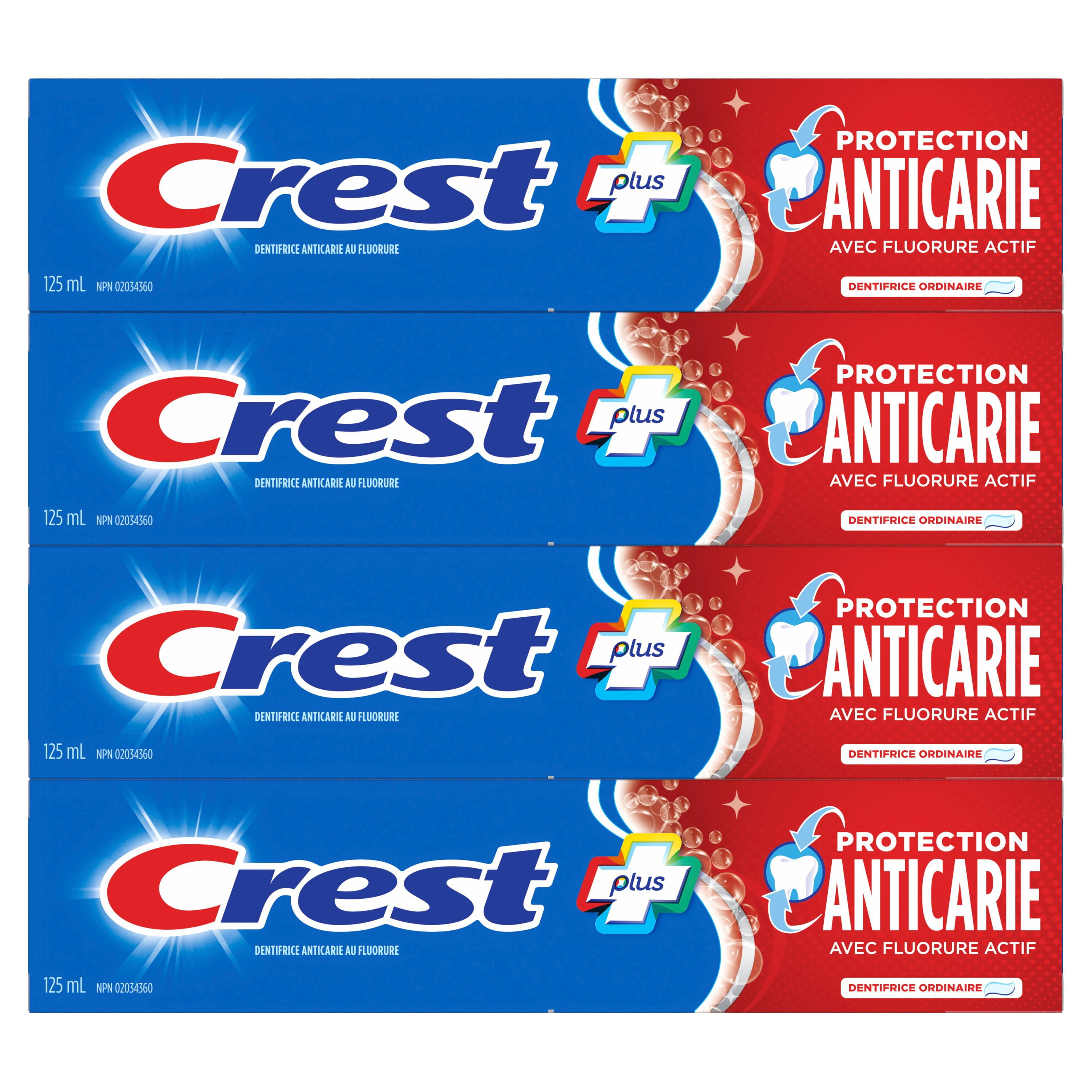 Crest Plus Dentifrice Protection Anticarie, Dentifrice Ordinaire, 4 x125ml