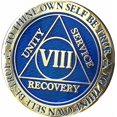 thumbnail image 1 of Recoverychip 8 Year Reflex Blue Gold Plated AA Medallion Alcoholics Anonymous Chip, 1 of 4