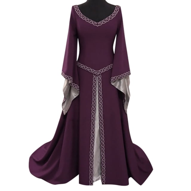 Costumes d'Halloween pour Femmes Robe Renaissance Manches Papillon Robe Maxi Robes Soirée Rétro Médiévale Cosplay Costumes Violet,m
