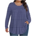thumbnail image 2 of Mevxay Blouse à Rayures pour Femme Grande Taille Chic Décontractée T-Shirts Plissés Manches Longues Col Ras du Cou Tunique Fluide Hauts Bleu TG, 2 of 6