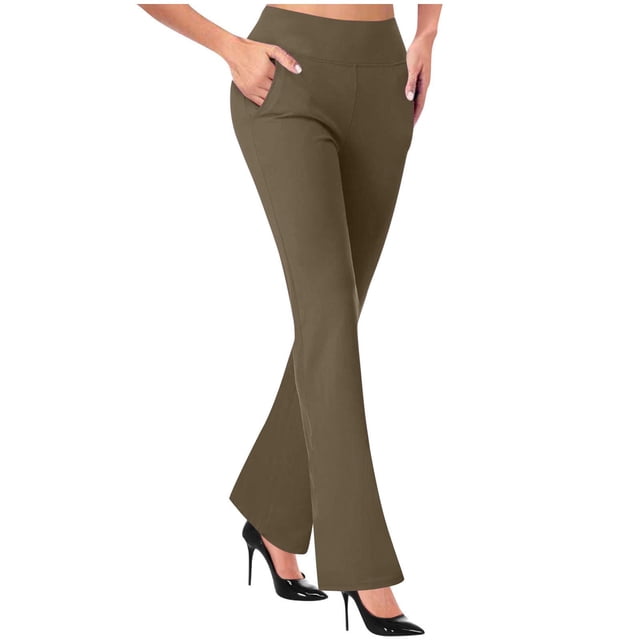 Yuyuzo Flared Pants for Women High Waisted Slim Fitted Solid Color Workout Lounge Trousers with Pockets
