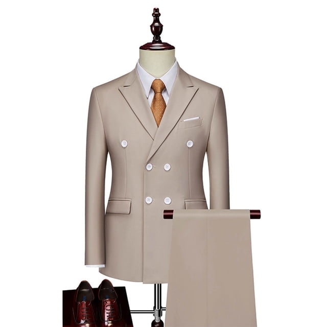 Pants for Men Double Breasted Pocket Long Sleeve Lapel Suit Set Multi Color Groom