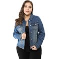 thumbnail image 1 of GRACE & GRANDEUR Women's Plus Size Washed Button Front Frayed Denim Jacket Blue 3X, 1 of 6