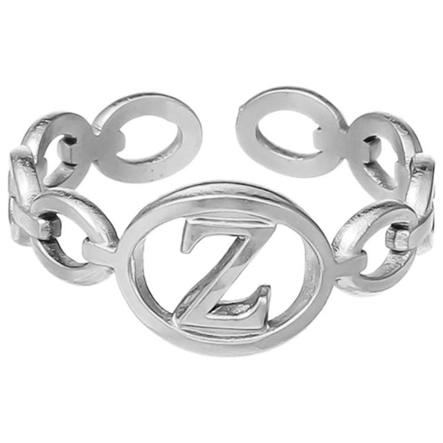 TIMIFIS Silver Rings Titanium Steel Plated 26 Letter English Opening Finger Hollow Valentine'S Day Gift