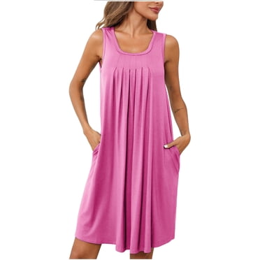 Pisexur Robe d'Été pour Femme, Mode, Plissée, Robe de Plage Décontractée Sans Manches, Couleur Unie, Débardeur Ample, Robe Soleil avec Poche
