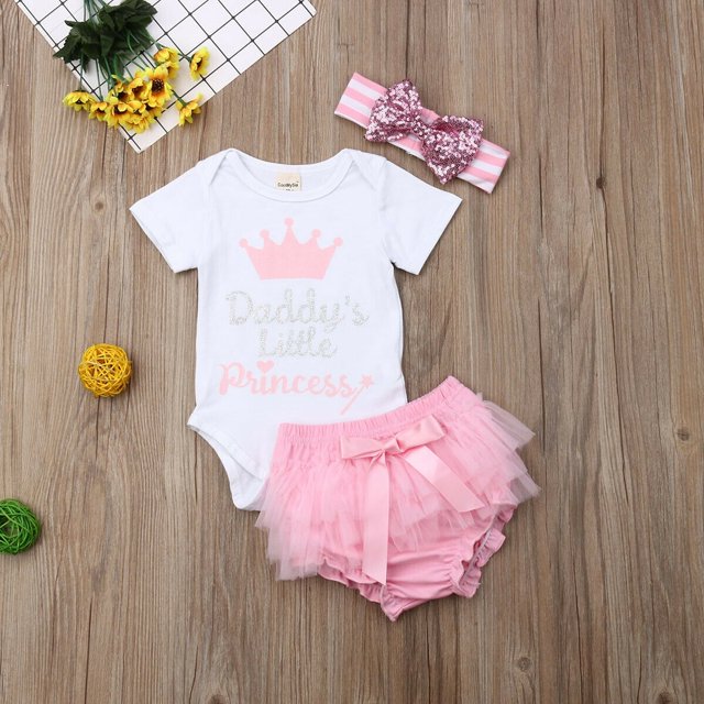 Ensemble de 3 Pcs pour Nouveau-Née Fille Princess : Barboteuse Justaucorps Combinaison Robe Tutu Bandeau Vêtements Tenue
