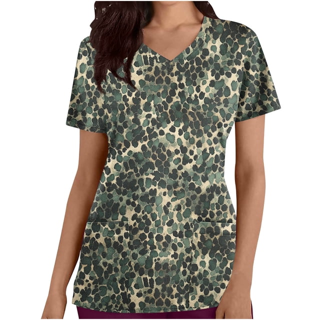 Pisexur Womens Scrub Tops Boasting Colorful Floral Prints Along With Short Sleeve Scrub Tops Suitable for Nursing Uniforms With Convenient Pockets