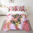 thumbnail image 2 of Red Marble Bed in a Bag King Size Comforter Set 7 Pieces Gold Butterfly Sheet Set,Lilac Marbling Bedding Sets,Abstract Ombre Ink Fluid Art Bed Set Rustic Animal Dreamy Butterflies Room Decor, 2 of 5