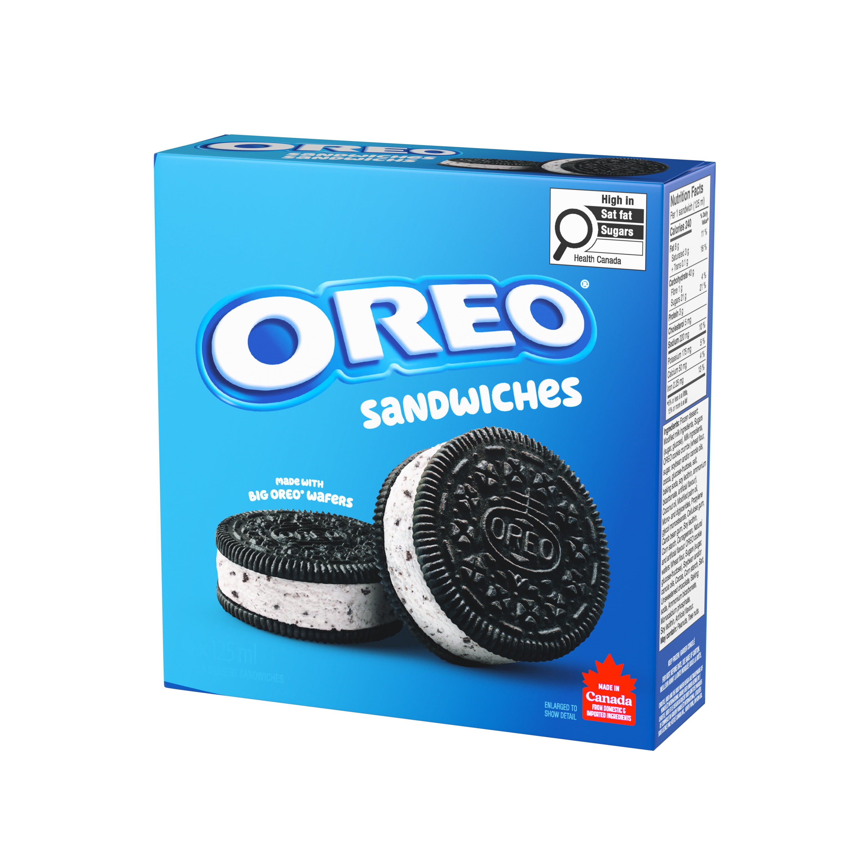 CHRISTIE OREO Sandwichs au dessert glacé, dessert glacé à saveur de crème avec morceaux d’OREO 4 x 125 ml