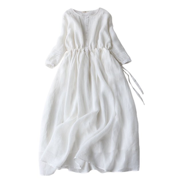 Robe Amincissante à Taille Haute pour Femmes Manches 5/4 Col Rond - Robe Élégante Décontractée en Polyester pour Quotidien/fête avec Tissu Extensible