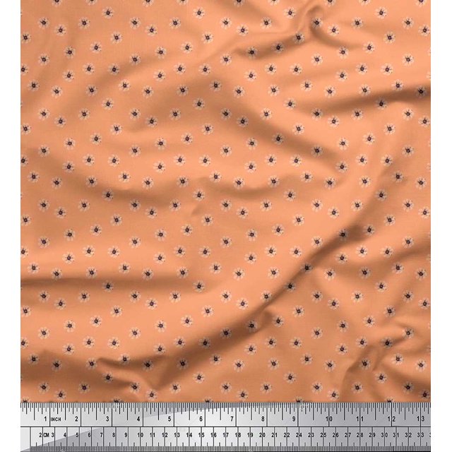 Soimoi polyester Crepe Fabric Cosmos Floral Print Fabric by the Yard 52 Inch Wide