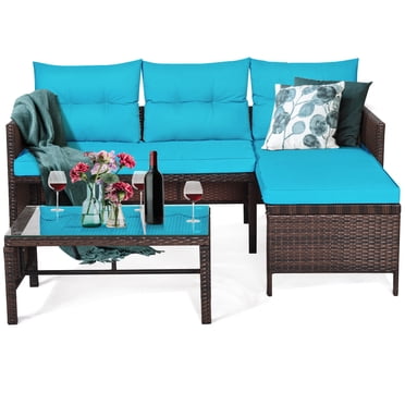 Patiojoy Ensemble de Canapé Sectionnel d'Extérieur en Rotin Osier 3 Pcs Ensemble de Canapé de Conversation pour Patio
