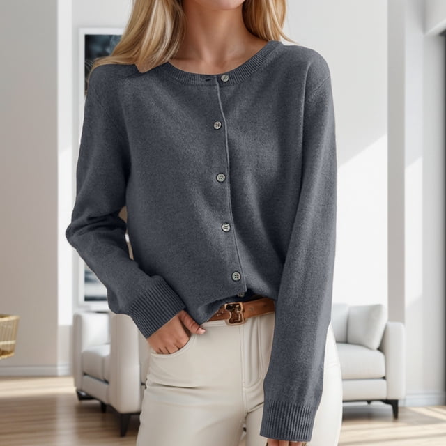 UANWENN Cardigan pour Femmes Chandail Classique Col Rond à Boutons Col Tricoté Ouvert Cardigan en Tricot pour Femmes Cardigans Maïs Soufflé pour Femmes Cardigan à Manches Longues à Imprimé Léopard pour Femmes Chandails Décontractés de Travail pour Dames