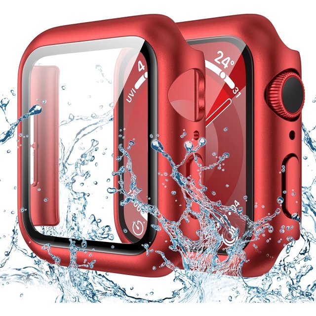 XiHAMA Waterproof Case Compatible with Apple Watch SE (2nd Gen) Series 6 5 4 Screen Protector, Tempered Glass Hard PC Bumper Face Cover