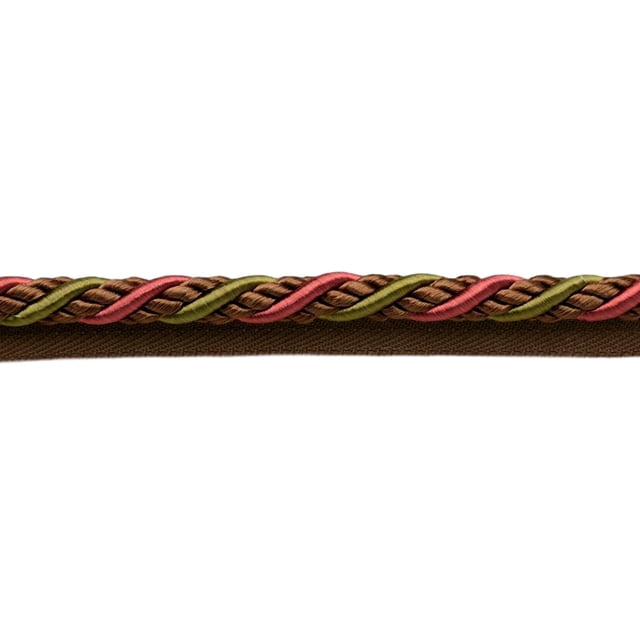 3/8" (1cm) Alexander Collection Decorative Twisted Rope Cord Trim with Lip (Style# 0038AXL), Holiday Chocolate Red Multicolor (Color# LX08) 12 Yards (36 ft/11m)
