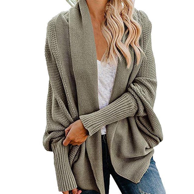 Cardigan Long Uni à Manches pour Femmes, Manteau Blouse Haut Décontracté d'Automne