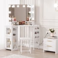 thumbnail image 2 of BeesClover Corner Vanity Desk with LED Lighted Mirror - 3-Fold Mirror with 3 Lighting Modes, Built-in Power Station with Outlets and USB Ports, for Bedroom, 2 of 5