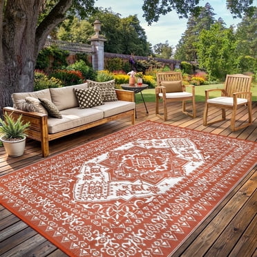 Garvee Tapis d'Extérieur 9 Pieds X 18 Pieds Imperméable Réversible en Paille Plastique, Tapis Intérieur Extérieur pour Patio VR Camping Balcon Terrasse Cour Arrière, Rouge et Blanc