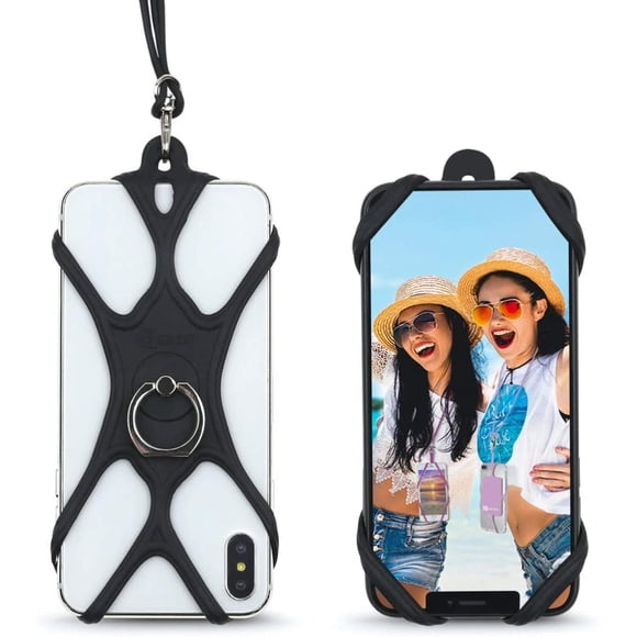 Universal Phone Lanyard Holder and Ring Grip - Silicone Neck Strap and Stand - Compatible with Most Smartphones - Blue
