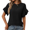 thumbnail image 1 of JIRNDf Hauts pour Femmes T-Shirts d'Été Tendance Couleur Unie Col Rond à Volants Blouse à Manches Courtes pour Femmes Tunique Décontractée Hauts Noir m, 1 of 8