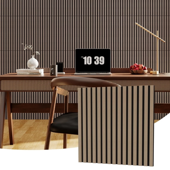 Lot de 8 Panneaux Muraux Acoustiques à Grain de Bois 23,6 X 23,6 Pouces, Réduction du Bruit, Teck