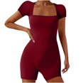 thumbnail image 1 of AherBiu Yoga Bodysuits for Women Square Neck Short Sleeve Slim Stretchy Workout Short Jumpsuits Rompers, 1 of 6