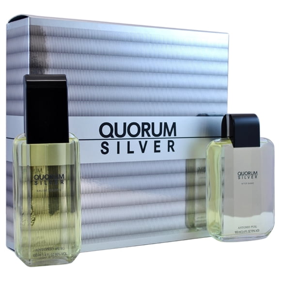 Quorum Silver by Antonio Puig for Men - 2 Pc Gift Set 3.4oz EDT Spray, 3.4oz After Shave Lotion