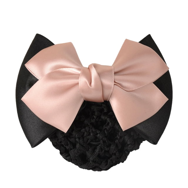 Decodeary Professional Hair Plate Mesh Pocket Practical Snood Net Elegant And Professional Two Bows- light pink 1Set