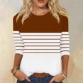 thumbnail image 2 of Débardeurs Tuniques pour Femmes Manches 3/4 Hauts pour Femmes Col Ras du Cou Décontractés Tendance Chandails à Enfiler Blouses Mode d'Automne T-Shirts Rayés Tuniques Basiques S-9 Brun TTG, 2 of 5