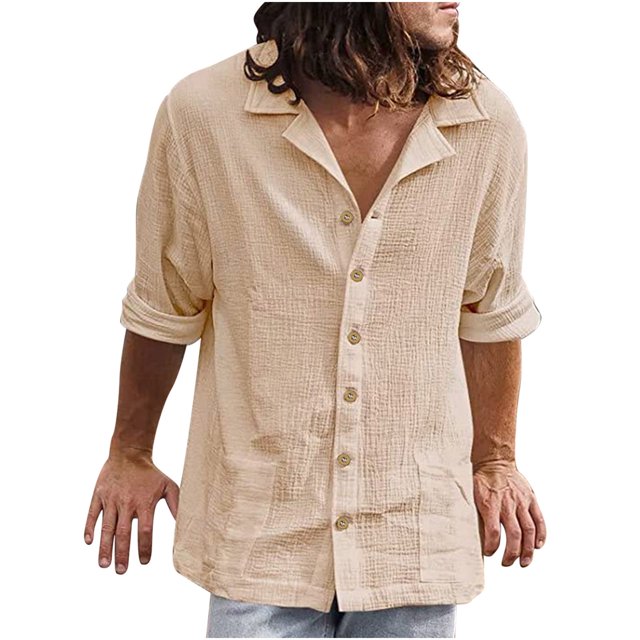 Birdeem Chemise Blouse Homme Unie Décontractée à Col Rabattu avec Poche et Boutons à Manches Longues
