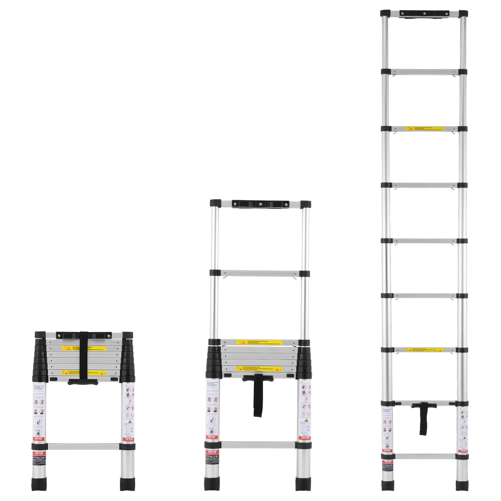 VEVOR 95.99 Telescoping Extension Ladder 8.5FT One-button Retraction 375 LBS Capacity