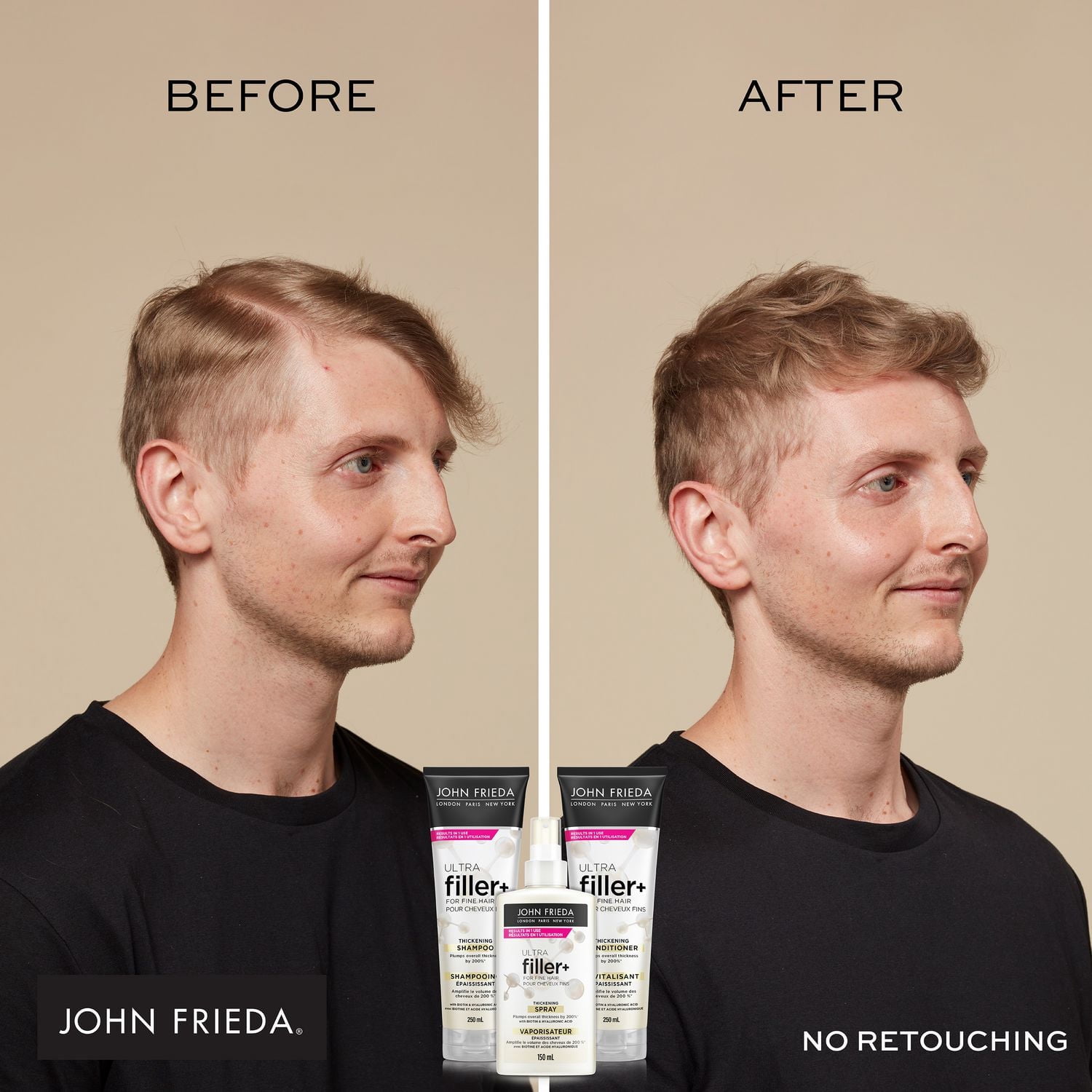 John Frieda Ultra Filler+ Vaporisateur Épaississant pour Cheveux Fins & Clairsemés, avec Biotine et Acide Hyaluronique, Protection contre la Chaleur, Vaporisateur Repulpant