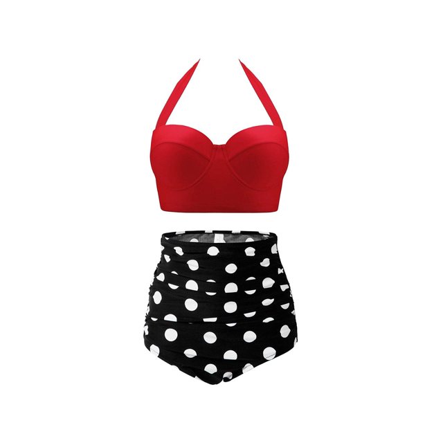 CHERRY CAT Maillots de Bain Rétro des Années 50 pour Femmes Taille Haute
