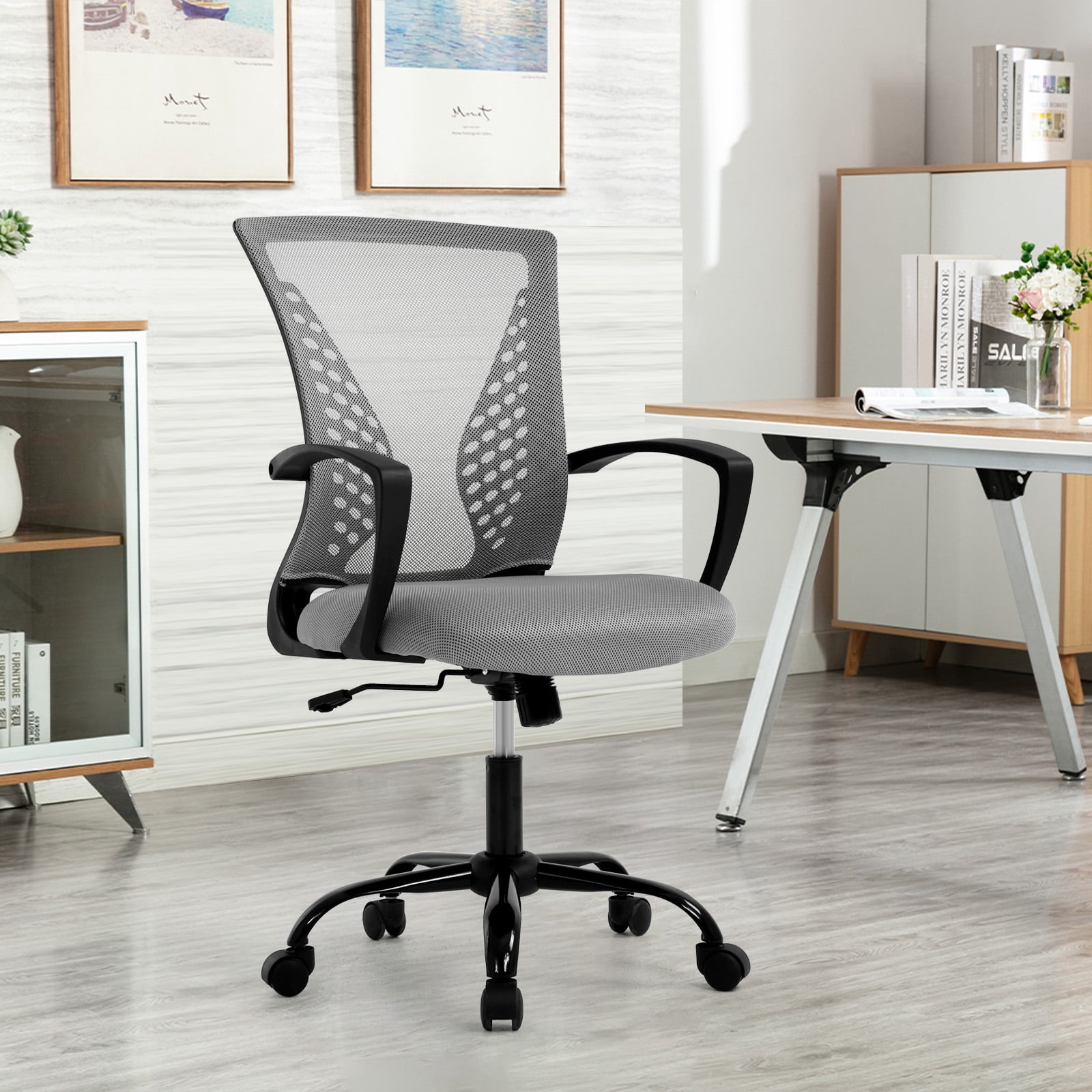 NiamVelo Ergonomic Office Chair Mid Back Mesh Desk Chair Adjustable Computer Chair with Lumbar Support & Armrest, Grey