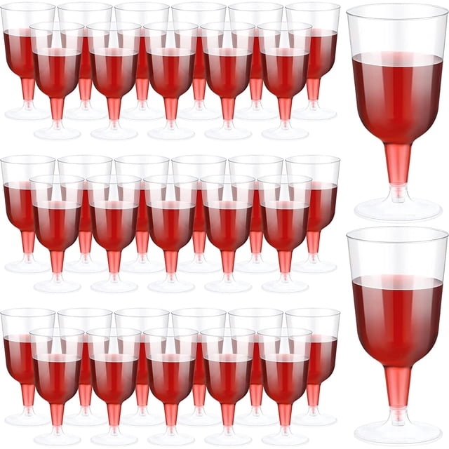 100 Pcs Plastic Wine Glasses with Stem 6oz Plastic Wine Cups for Parties Disposable Stackable, Wedding Picnics(Simple Style,Clear)