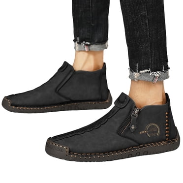 Stitching Ankle Boots for Men Winter Fall Casual Non Slip Side Zipper Walking Work Short Booties High Top Fashion Sneakers