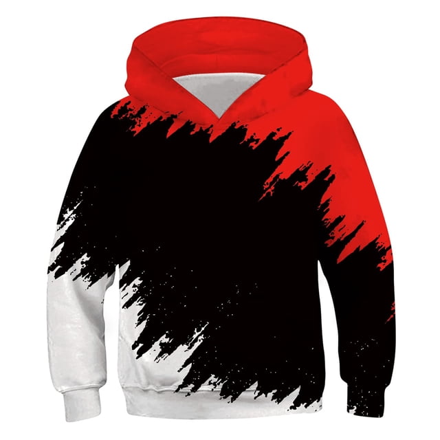 Zwiiyzr 2025 4-14 Ans Garçons Sweat à Capuche Oversize Motif Manches Longues T-Shirt Imprimé Col Rond Rouge