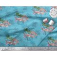 thumbnail image 3 of Soimoi Blue Poly Georgette Fabric Palm Tree, & Flamingo Bird Printed Fabric 1 Yard 42 Inch Wide, 3 of 3