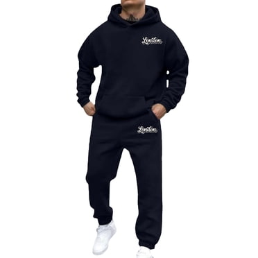 SGMVNU Men's Jogging Tracksuit Set Hoodie Tracksuit With Joggers Outfit Tracksuit Fall Winter Outfit Casual Running Jogging Sport Comfort Suit Sets(Navy, L)