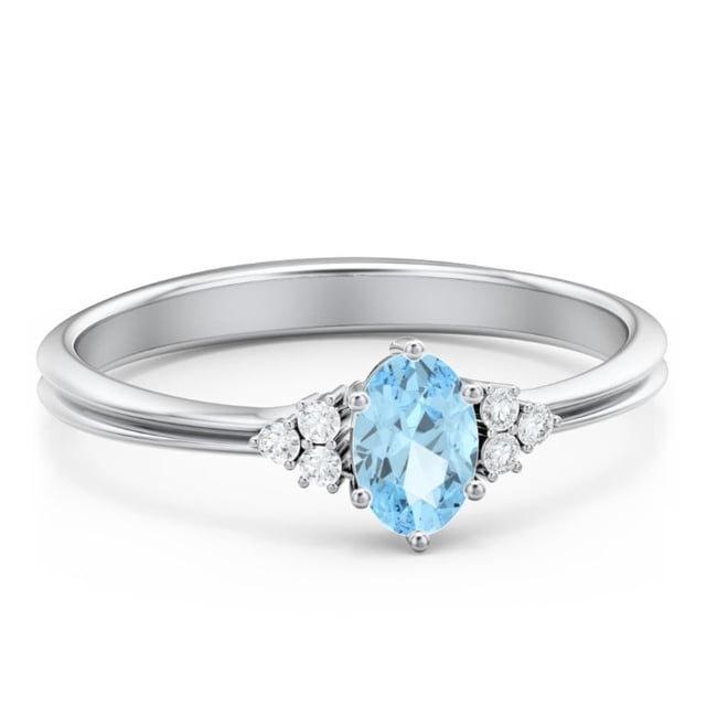Birthstone Oval Ring with Shoulder Accents - Blue Topaz (December)