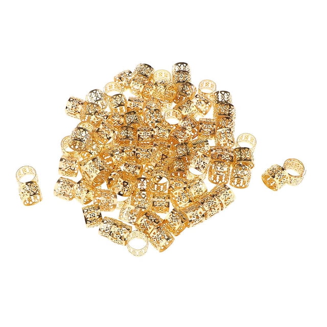HILABEE 100 Pcs/Ensemble Perles pour Barbe Poignets de Dreadlocks Tresses pour Cheveux Tubes s. 100 Pcs Or