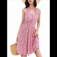 thumbnail image 1 of Robe d'Été Sans Manches Portefeuille à Col en V à Fleurs pour Femme, Mini, Rose, M, 1 of 5