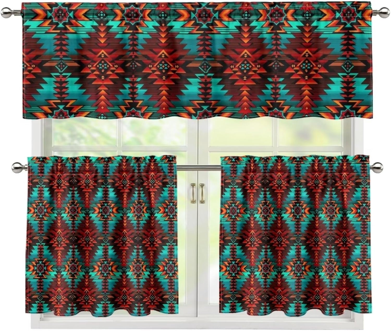 Aztec Tribal Cafe Curtains with Valance Short Farmhouse Kitchen Curtains and Valances Set Bathroom Window Curtains Valance and Tiers Set