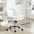 thumbnail image 2 of HOMCOM Chaise de Bureau à Croisillons avec Roulettes, Chaise de Bureau Grand Sans Accoudoirs, Blanc, 2 of 10