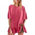 thumbnail image 1 of Plebaso Womens Oversized T Shirts Ruffle Hem Short Sleeve Tee Shirts Loose Casual Crew Neck Summer Tops, 1 of 7