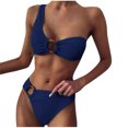 thumbnail image 2 of Weiqiqre Womens Swimsuits One Shoulder Bikini Twisted Ruched High Cut Bandeau Bikini Set Two Piece Swimsuit, 2 of 5