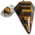thumbnail image 1 of Angelstones Natural Gemstone Crystal Tiger Eye Hexagonal Pointed Reiki Chakra Pendant Pendulum, 1 of 2
