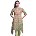 thumbnail image 1 of Bimba Hauts Beige à Imprimé Plumeria et Floral pour Femmes Kurti Asymétrique Robe d'Été pour Filles XSmall, 1 of 6